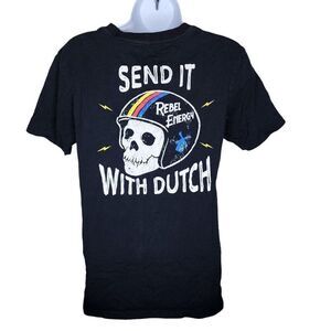 Dutch Bros Send It With Dutch Cap Sleeve Skull Baby Tee Womens Size S Black